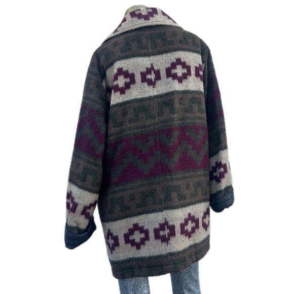 Size M-PTP 24" Vintage Col wool//leather double breasted Southwest motif-Canad - Picture 3 of 9